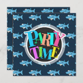 Blaues Cartoon-Haimuster Einladung (Vorne/Hinten)