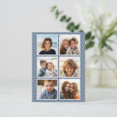 Blaues Chevron-Muster mit trendiger 6-Foto-Collage Postkarte (Stehend Vorderseite)