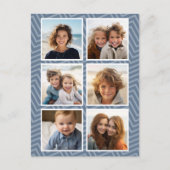 Blaues Chevron-Muster mit trendiger 6-Foto-Collage Postkarte (Vorderseite)