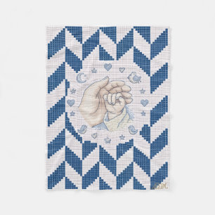 Blaues Chevron-Muster zentrales florales Medaillon Fleecedecke