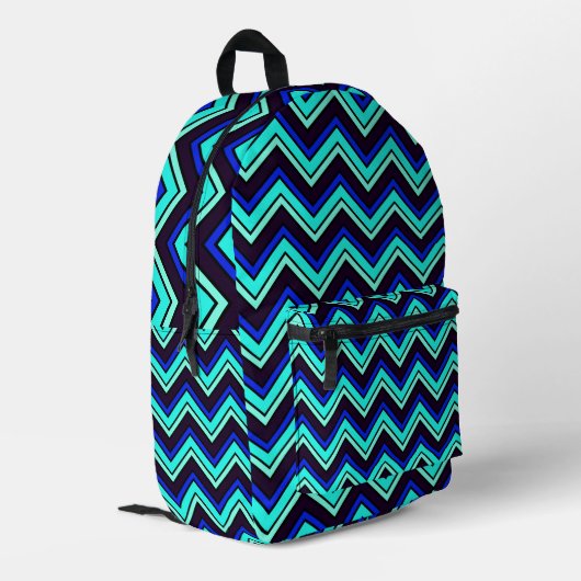 Blaues Chevron-Zickzack-Muster Bedruckter Rucksack (Rückseitige Ecke links)