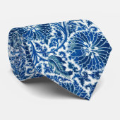 Blaues chinesisches Blumenmuster Krawatte (Gerollt)