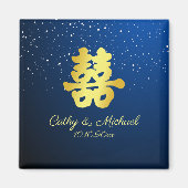 Blaues chinesisches Hochzeitsschneeflocken Magnet (Vorne)