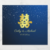 Blaues chinesisches Hochzeitssternschild Schaumweinetikett (Einzelnes Label)