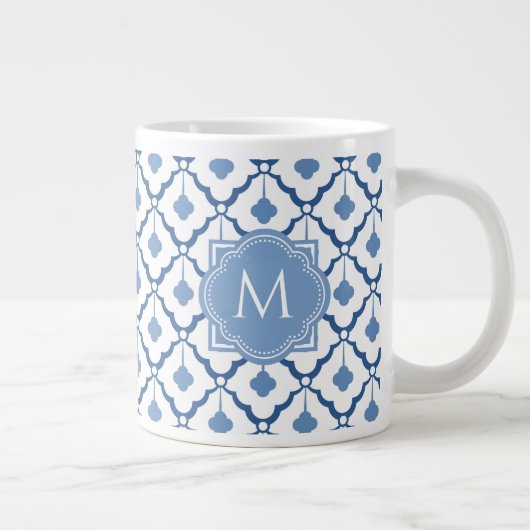 Blaues chinesisches Keramik-Muster mit Monogramm Jumbo-Tasse (Rechts)