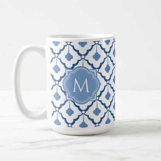 Blaues chinesisches Keramik-Muster mit Monogramm Kaffeetasse (Links)