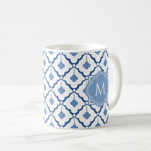 Blaues chinesisches Keramik-Muster mit Monogramm Kaffeetasse (VorderseiteRechts)