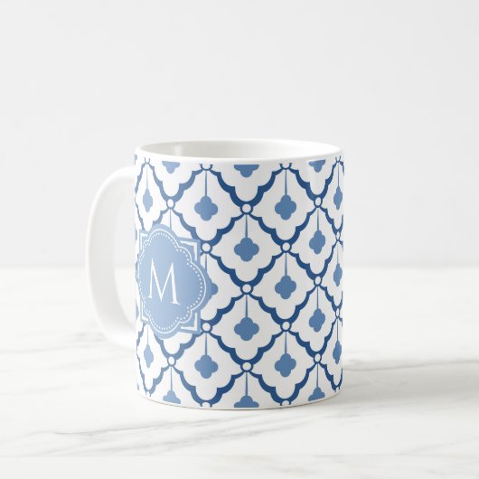 Blaues chinesisches Keramik-Muster mit Monogramm Kaffeetasse (Vorderseite Links)