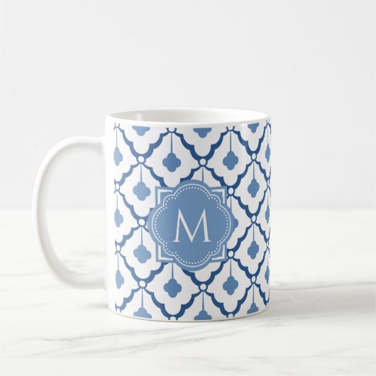 Blaues chinesisches Keramik-Muster mit Monogramm Kaffeetasse (Links)