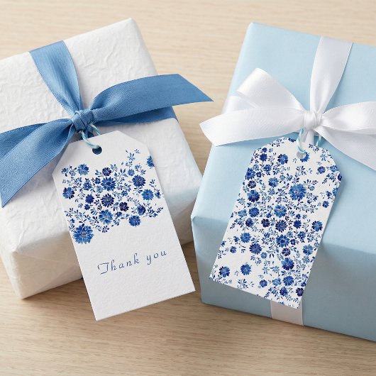 Blaues Chinoiserie-Blumen Dankeschön Geschenkanhänger