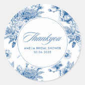 Blaues Chinoiserie-Brautparty Runder Aufkleber (Vorderseite)