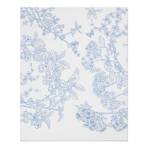Blaues Chinoiserie-Glanzposter Poster