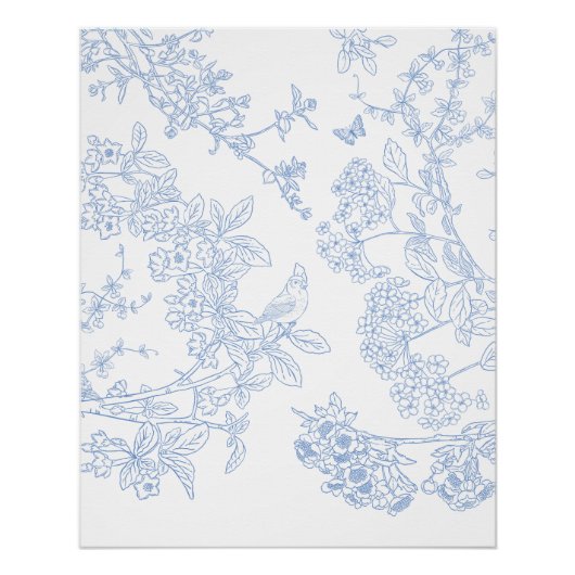 Blaues Chinoiserie-Glanzposter Poster (Vorderseite)