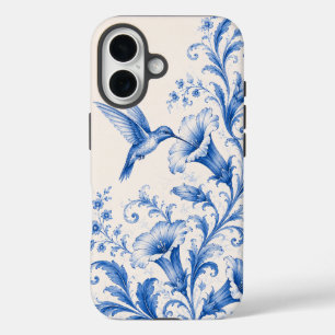 Blaues Chinoiserie-Kolibri-Handyhülle iPhone 16 Hülle