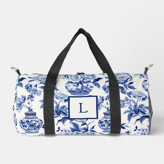 Blaues Chinoiserie-Monogramm Duffle Bag (Vorderseite)