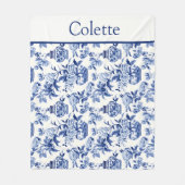 Blaues Chinoiserie-Monogramm Fleecedecke (Vorderseite)
