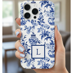 Blaues Chinoiserie-Monogramm  iPhone 16 Pro Hülle