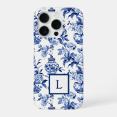 Blaues Chinoiserie-Monogramm iPhone Hülle (Rückseite)