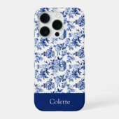 Blaues Chinoiserie-Monogramm-Name iPhone Hülle (Rückseite)