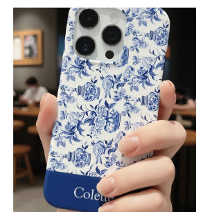 Blaues Chinoiserie-Monogramm-Name iPhone 16 Pro Hülle
