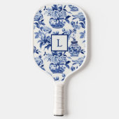 Blaues Chinoiserie-Monogramm Pickleball Schläger (Rückseite)