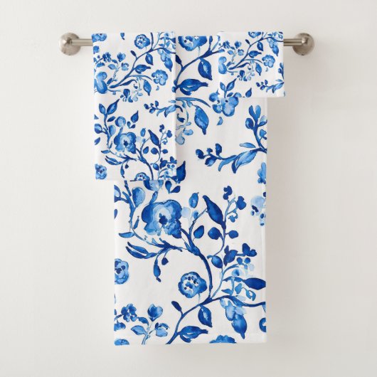 Blaues Chinoiserie-Muster Badhandtuch Set (Insitu)