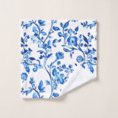 Blaues Chinoiserie-Muster Badhandtuch Set (Waschlappen)