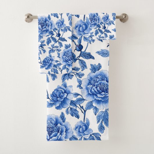 Blaues Chinoiserie-Muster Badhandtuch Set (Insitu)