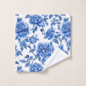 Blaues Chinoiserie-Muster Badhandtuch Set (Waschlappen)