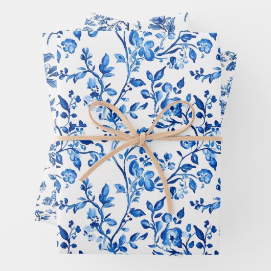 Blaues Chinoiserie-Muster Geschenkpapier Set (Beispiel)