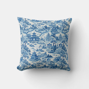 Blaues Chinoiserie-Muster Kissen