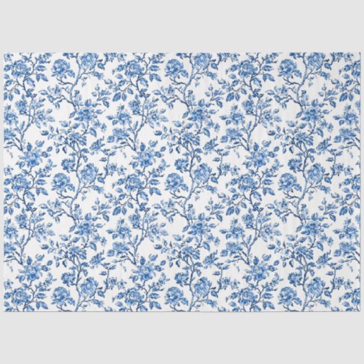 Blaues Chinoiserie-Muster Seidenpapier (Vorderseite)