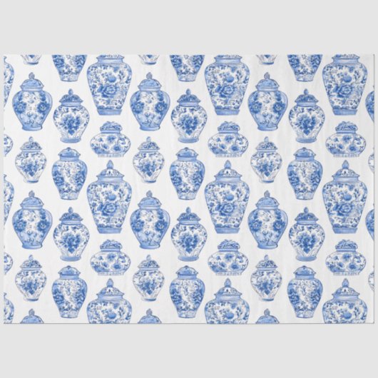 Blaues Chinoiserie-Muster Seidenpapier (Vorderseite)