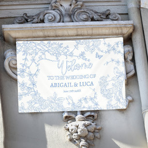 Blaues Chinoiserie-Toile-Jouy-Willkommensschild zu Banner