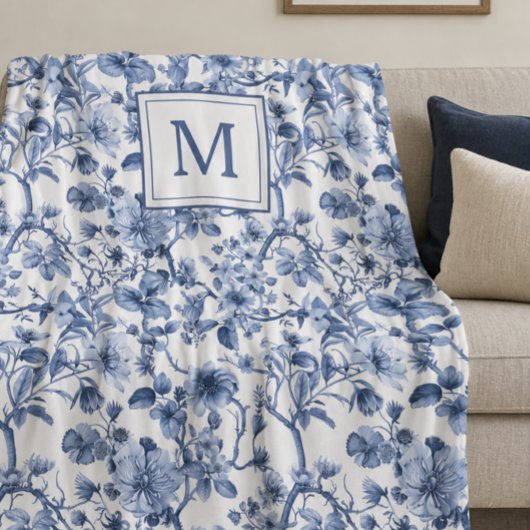 Blaues Chinoiserie-Toile-Muster Fleecedecke