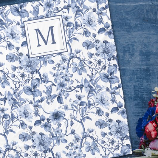 Blaues Chinoiserie-Toile-Muster Fleecedecke