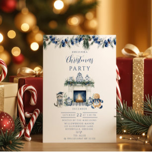 Blaues Chinoiserie-Weihnachten Einladung