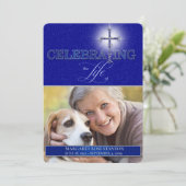 Blaues Christliches Kreuz - Foto des Lebens Einladung (Stehend Vorderseite)