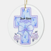 Blaues Christliches Kreuz Keramik Ornament (Links)