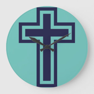Blaues christliches Kreuz verschiedene Varianten Große Wanduhr