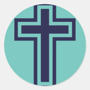 Blaues christliches Kreuz verschiedene Varianten Runder Aufkleber