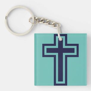 Blaues christliches Kreuz verschiedene Varianten Schlüsselanhänger