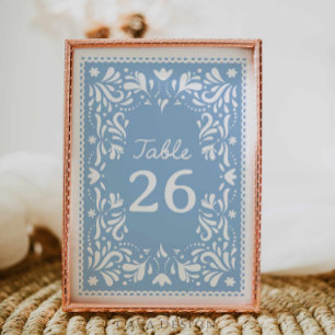 Blaues Cielito Lindo Papel Picado Baby Shower Tischnummer