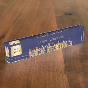 Blaues City-Skyline-Firmenlogo Anwesen Namensplakette