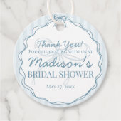 Blaues Coquette-Bow-Pastellfarben Streifen-Brautpa Geschenkanhänger (Vorderseite)