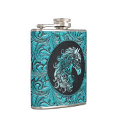 Blaues Cowgirl mit Blumenmotiven aus Leder Flachmann (Rechts)