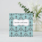 Blaues Creme-Kronleuchter-Save-The-Date Save The Date (Stehend Vorderseite)