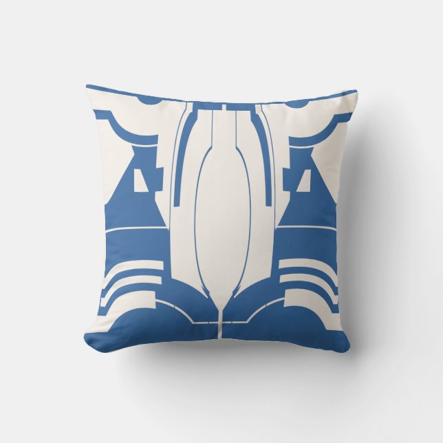 Blaues cremefarbenes, klassisches mediterranes Mos Kissen (Vorderseite)