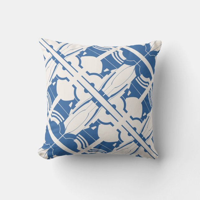 Blaues, cremefarbenes Mosaikmotiv Kissen (Vorderseite)