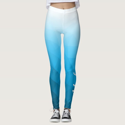 Blaues Cyan Aqua Gradient Geometry Mesh Muster Nam Leggings (Vorderseite)